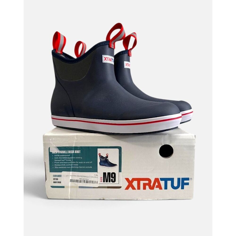 XTRATUF Men's Navy/Red Ankle Deck Boot, NWT! Size 9